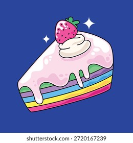 ilustração de vetor de arte de fatia de bolo arco-íris desenhado à mão