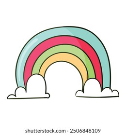 Hand drawn Rainbow cartoon retro illustration.