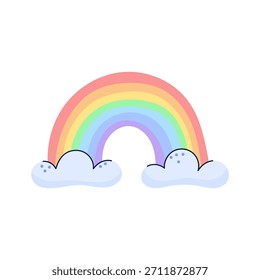 Dibujado a mano arco iris y nubes. Elemento de diseño de cielo y Clima. Ilustración vectorial aislada sobre fondo blanco.