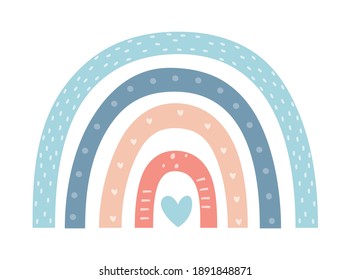 Hand drawn rainbow. Creative Scandinavian kids texture for fabric, wrapping, textile, wallpaper, apparel. Childish print for nursery, poster, postcard. Cute vector illustration