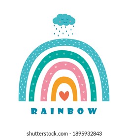 Hand drawn rainbow. Creative Scandinavian kids texture for fabric, wrapping, textile, wallpaper, apparel. Cute kids vector illustration
