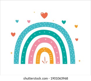 Arcoiris dibujado a mano. Textura infantil escandinava creativa para tela, envoltura, textil, papel pintado, vestimenta. Ilustración vectorial de niños pequeños