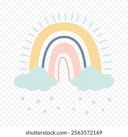 Hand drawn rainbow element. Boho rainbow hand drawn illustration.