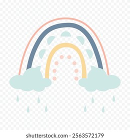 Hand drawn rainbow element. Boho rainbow hand drawn illustration.