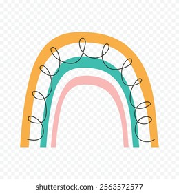 Hand drawn rainbow element. Boho rainbow hand drawn illustration