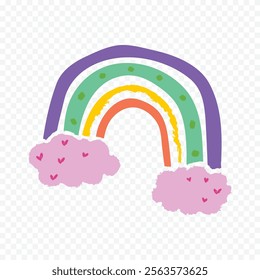 Hand drawn rainbow element. Boho rainbow hand drawn illustration