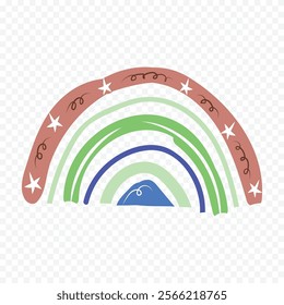 Hand drawn rainbow element. Boho rainbow hand drawn illustration