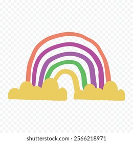 Hand drawn rainbow element. Boho rainbow hand drawn illustration.