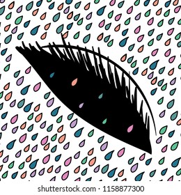 Hand Drawn rainbow eye under color rain card. Illustrations Drawing Vector Sketch for textile, print, postcard, text, invitation, poster, background, book