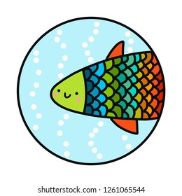 Hand drawn rainbow fish logo logotype illustration for prints posters t shirts banners presentation pins stickers