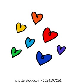 Corazón del arco iris dibujado a mano. Mes del orgullo, amor, diversidad, conceptos de desfile. Diseño de Vector decorativo plano ilustración aislada.