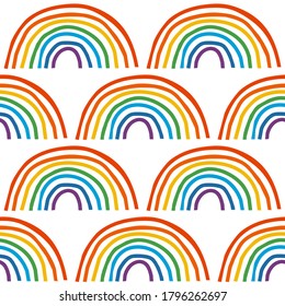 hand drawn rainbow, horizontal rows of colorful lines on white background, light, elegant, modern, abstract, simple seamless vector pattern for textiles, wallpapers and webdesign