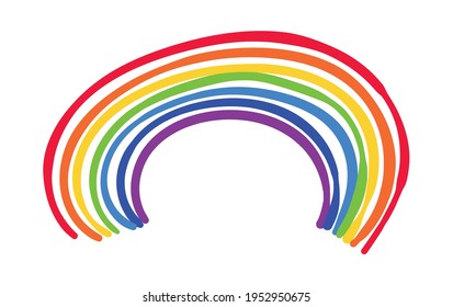 arco iris dibujado a mano aislado en fondo blanco, diseño vectorial.