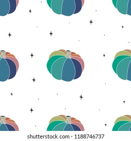 Hand Drawn rainbow pumpkin in space doodle pattern. Illustrations Drawing Vector Sketch for textile, print, postcard, text, invitation, poster