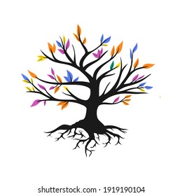 Hand Drawn Rainbow Roots Tree Concept Vector Illustration On White Background