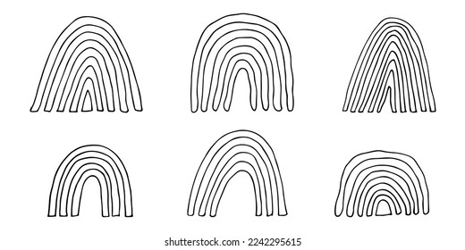Hand drawn rainbow set. Abstract rainbow shapes clipart. Doodle elements for card, print, design
