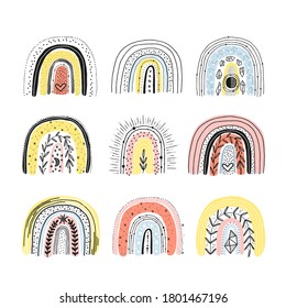 Hand drawn rainbow set. Isolated design elements for your design.
