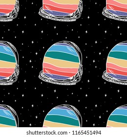 Hand Drawn rainbow space helmet art vector. Illustrations Drawing Vector Sketch for textile, print, postcard, text, invitation, poster, t-shirt, design,