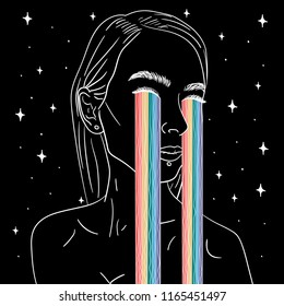 Hand Drawn rainbow tears in space space art vector. Illustrations Drawing Vector Sketch for textile, print, postcard, text, invitation, poster, t-shirt, design,