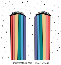Hand Drawn rainbow tears in space space art vector. Illustrations Drawing Vector Sketch for textile, print, postcard, text, invitation, poster, t-shirt, design,