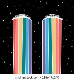Hand Drawn rainbow tears in space space art vector. Illustrations Drawing Vector Sketch for textile, print, postcard, text, invitation, poster, t-shirt, design,
