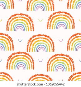 Hand drawn rainbow vector illustration. Fluffy multicolor texture silhouette seamless vector pattern. Sketchy gay friendly lgbtq equality backdrop. Stripy colorful spectrum kids home decor background