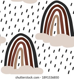 hand drawn rainbows on rainy day, earth tone colors, light, elegant, modern, abstract, simple seamless vector pattern for textiles, paper and wallpapers