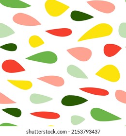 Hand drawn raindrops seamless pattern. Colorful water drops wallpaper. Doodle rain backdrop. Design for fabric, textile print, wrapping, cover. Vector illustration