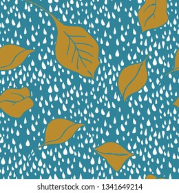 Hand Drawn Raining Leaf Seamless Pattern - Vector Illustration
