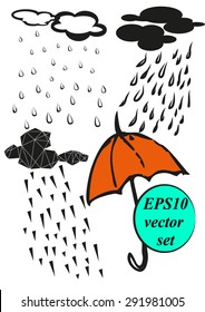 Hand drawn rainy day elements vector set
