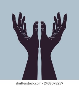 Hand drawn raised hands reaching out to something. Raised hands. Vector illustration