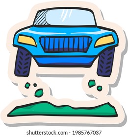 Hand drawn Rally car icon in sticker style vector illustration