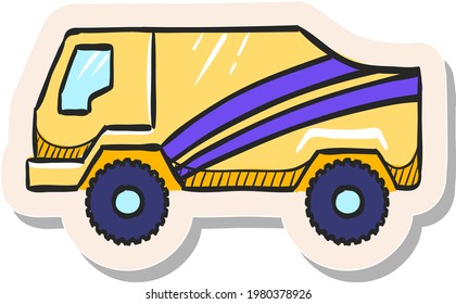 Hand drawn Rally truck icon in sticker style vector illustration