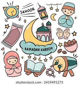 Hand Drawn Ramadan Cartoon Doodle, Islamic Celebration, Iftar Party, Eid Al Fitr Design Element