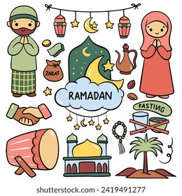 Hand Drawn Ramadan Cartoon Doodle, Islamic Celebration, Iftar Party, Eid Al Fitr Design Element