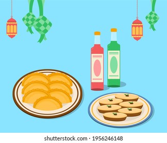Hand drawn Ramadan Iftar menu Indonesian food pastel kue lumpur vector design