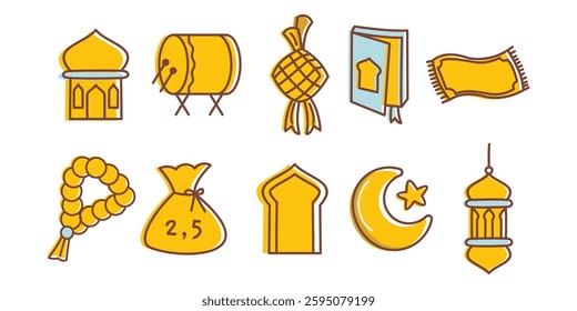 Hand drawn Ramadan Islamic Icon Set Illustration