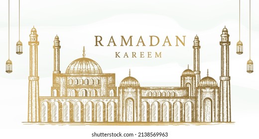 ilustración de fondo de ramadan kareem dibujada a mano