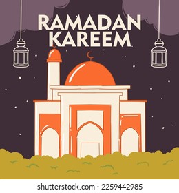 hand drawn ramadan kareem background retro color