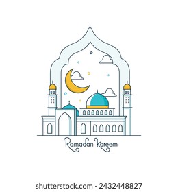 Hand drawn Ramadan Kareem celebration greeting card vector illustration