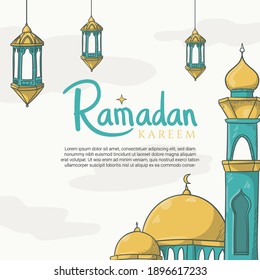 Hand drawn Ramadan Kareem Greeting Card with Islamic Ramadan Ornament