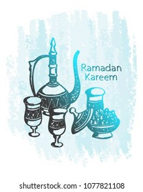 Hand drawn ramadan kareem iftar vector illustration