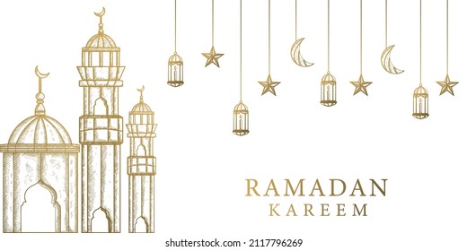 hand drawn ramadan kareem illustration banner poster