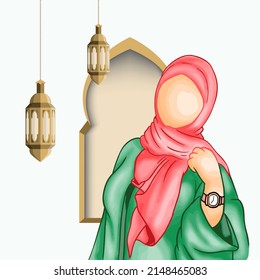 Hand drawn ramadan kareem illustration hijab muslim woman