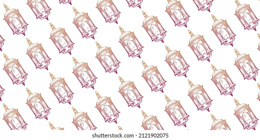 hand drawn ramadan lantern texture background. Detail hand drawn purple and yellow ramadan lanterns for background for greeting cards, banners, posters, etc.
