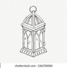 Hand drawn of Ramadan Lantern with transparent Background. Vector Illustration