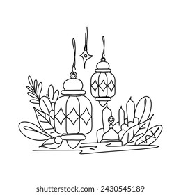 Hand drawn Ramadan Lanterns, Unique Flat Illustration Doodle for Greeting Cards