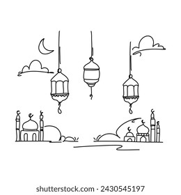 Hand drawn Ramadan Lanterns, Unique Flat Illustration Doodle for Greeting Cards