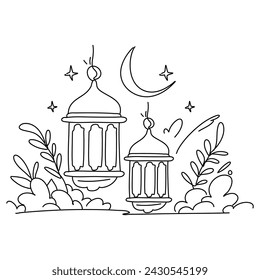 Hand drawn Ramadan Lanterns, Unique Flat Illustration Doodle for Greeting Cards