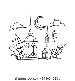 Hand drawn Ramadan Lanterns, Unique Flat Illustration Doodle for Greeting Cards